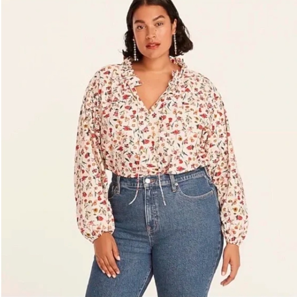 J. Crew Scalloped Tie-Neck Top in Vintage Floral